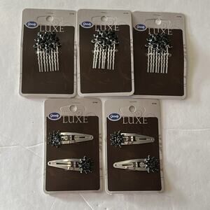 Goody Luxe Lot 7 Pc Black Rhinestone Snowflake Starburst Silver Combs and Clips